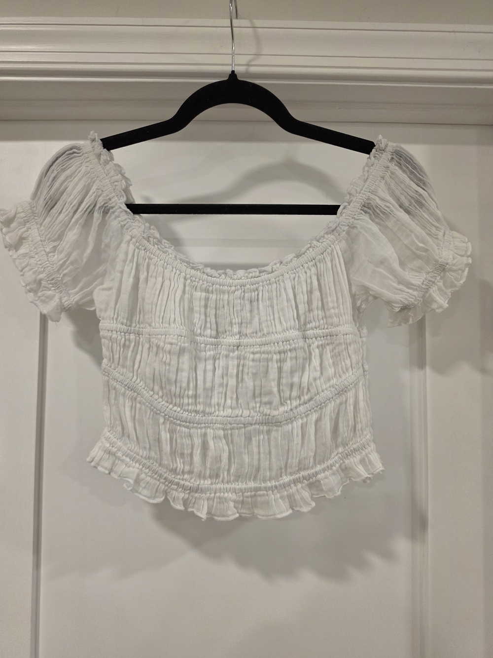 Free People White Smocked Off-Shoulder Women’s Top